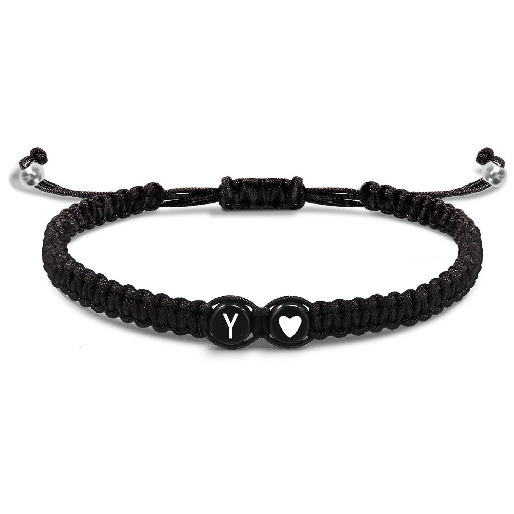 Initial Charm Peach Heart Bracelet