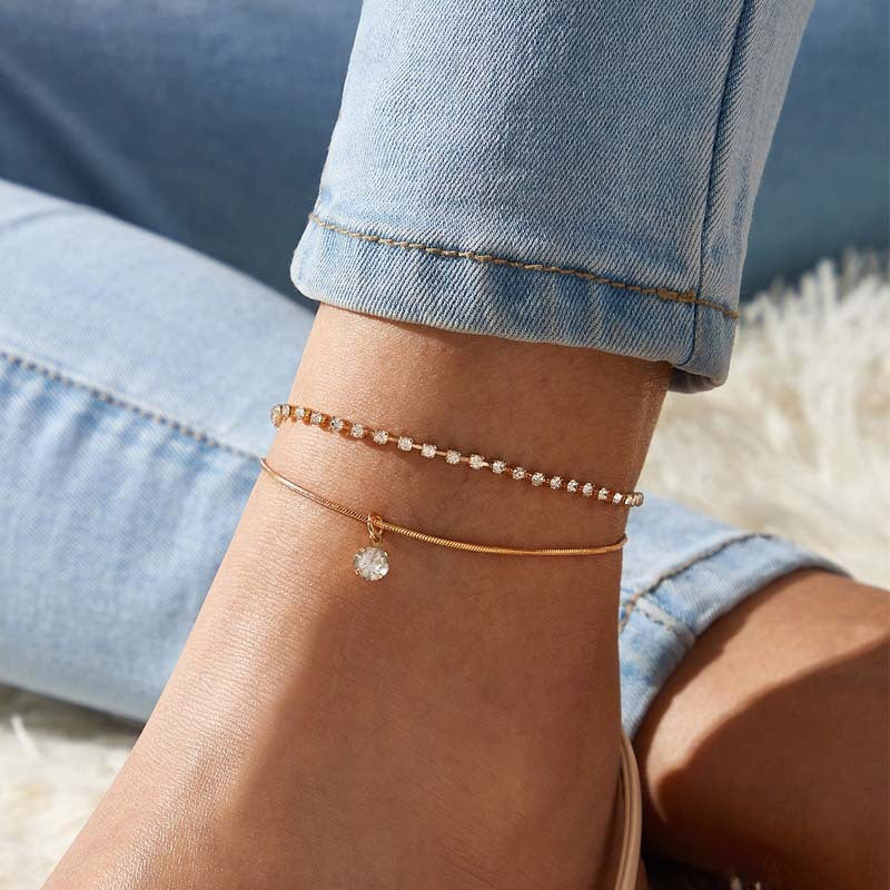 Diamond Dangle Boho Anklet