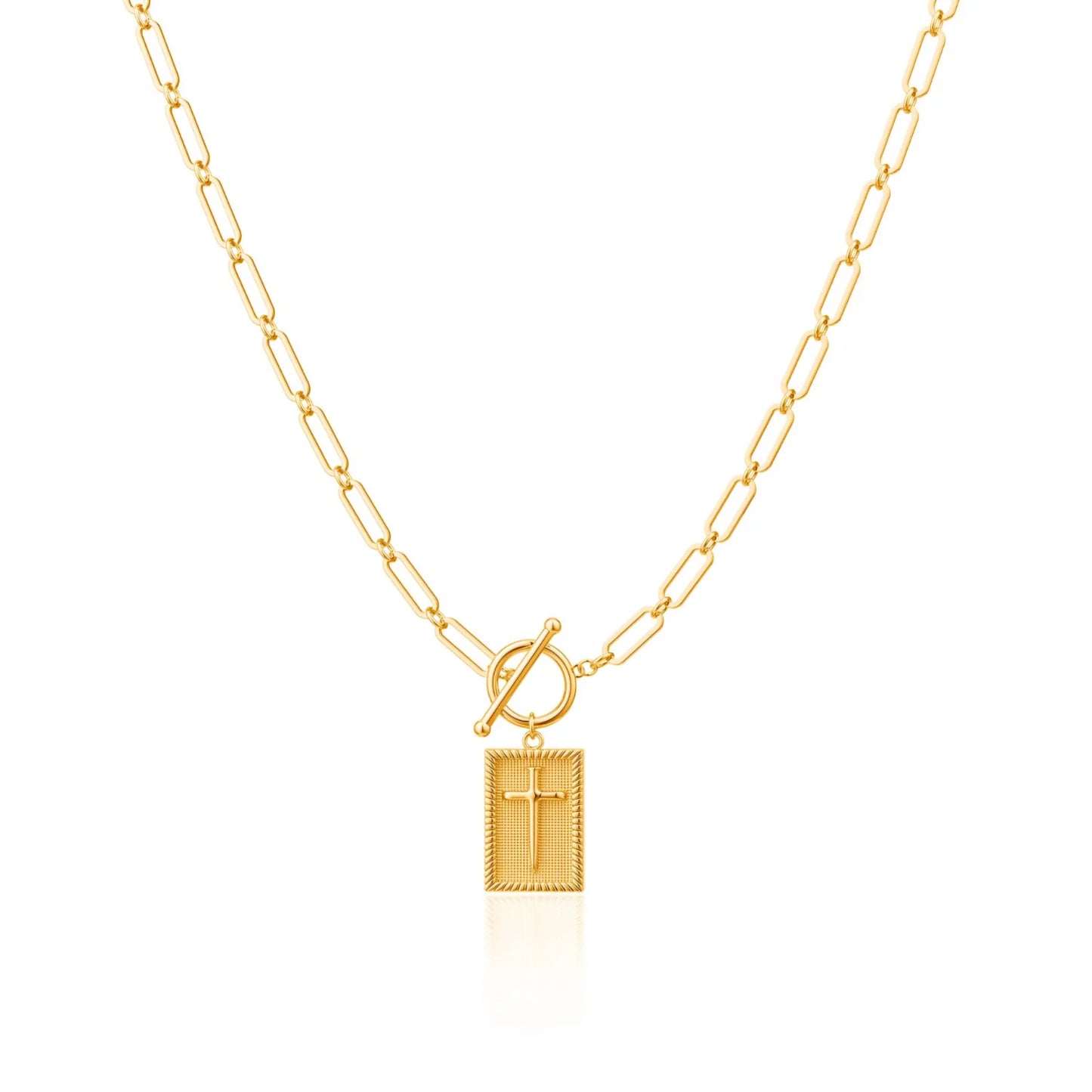 Nail Cross Pendant Necklace - 18K Gold Plated