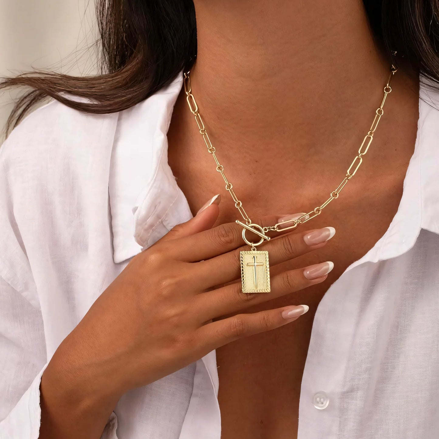 Nail Cross Pendant Necklace - 18K Gold Plated