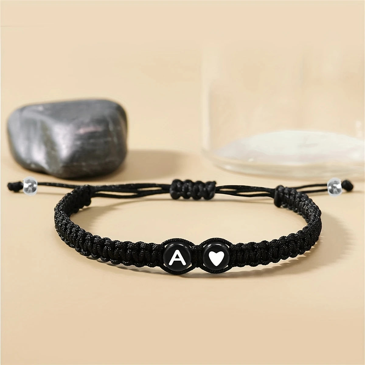 Initial Charm Peach Heart Bracelet