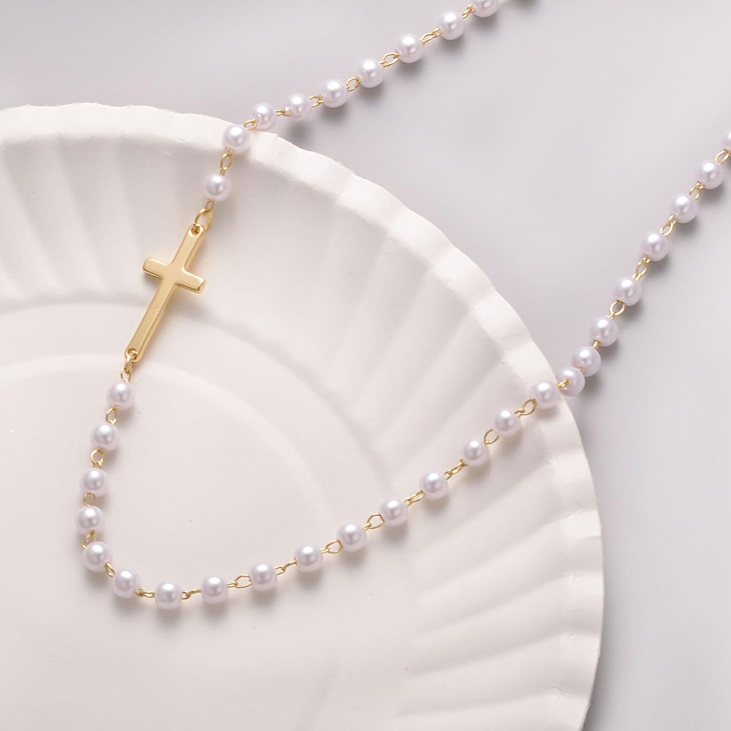 Dainty PearlCross Pendant Necklace