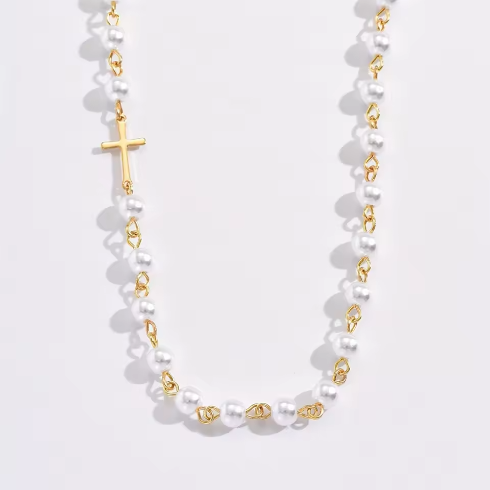 Dainty PearlCross Pendant Necklace