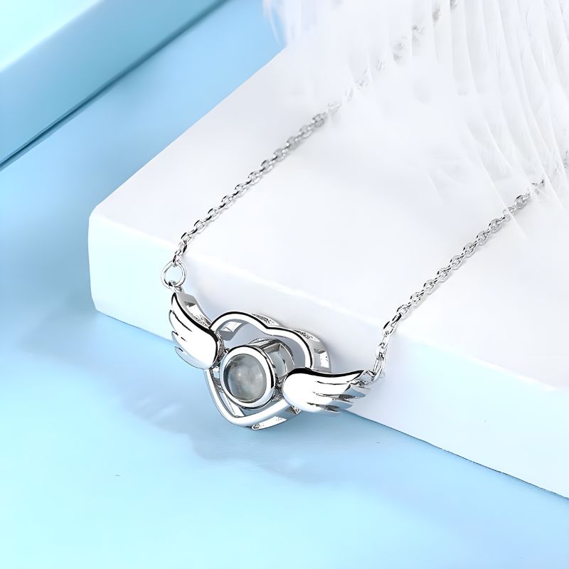 Personalized Angel Wings Heart Photo Necklace