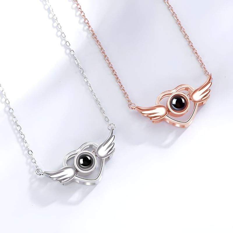 Personalized Angel Wings Heart Photo Necklace