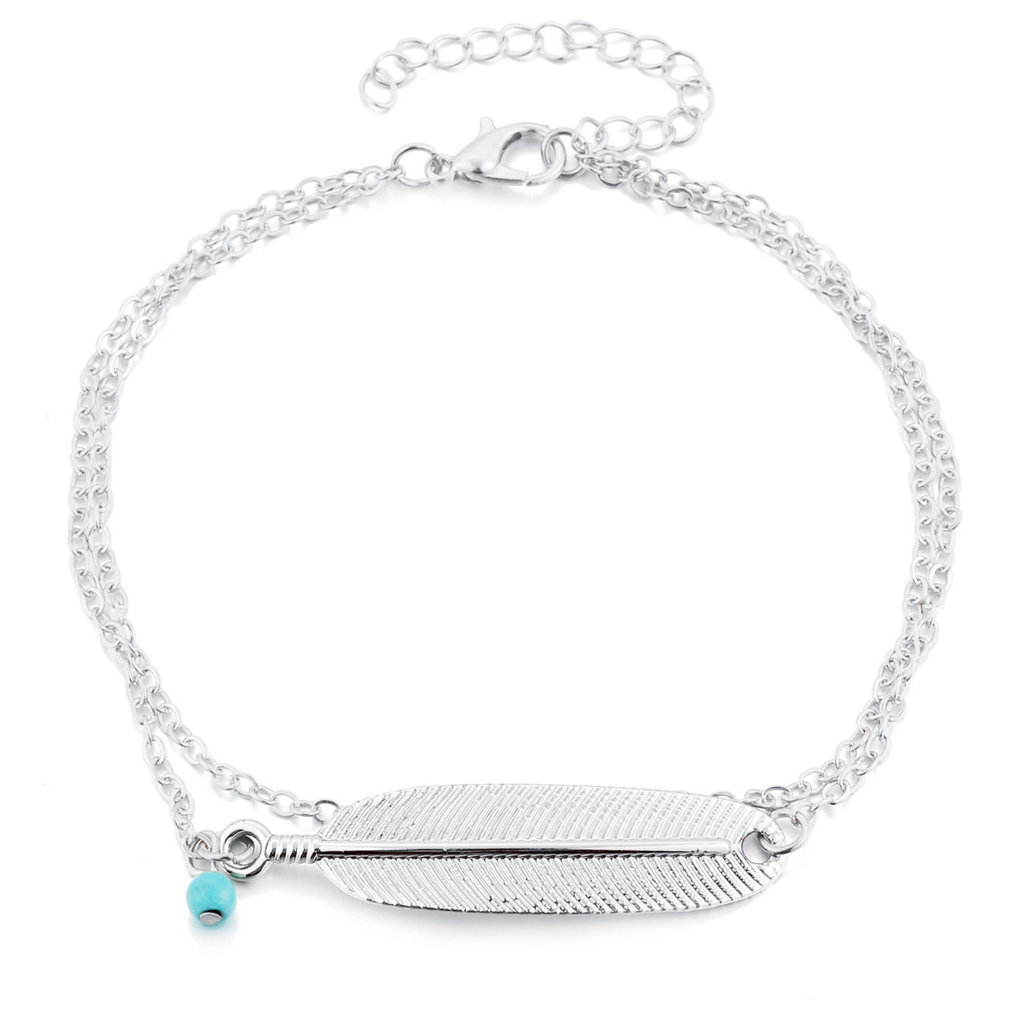 Turquoise Feather Charm Anklet