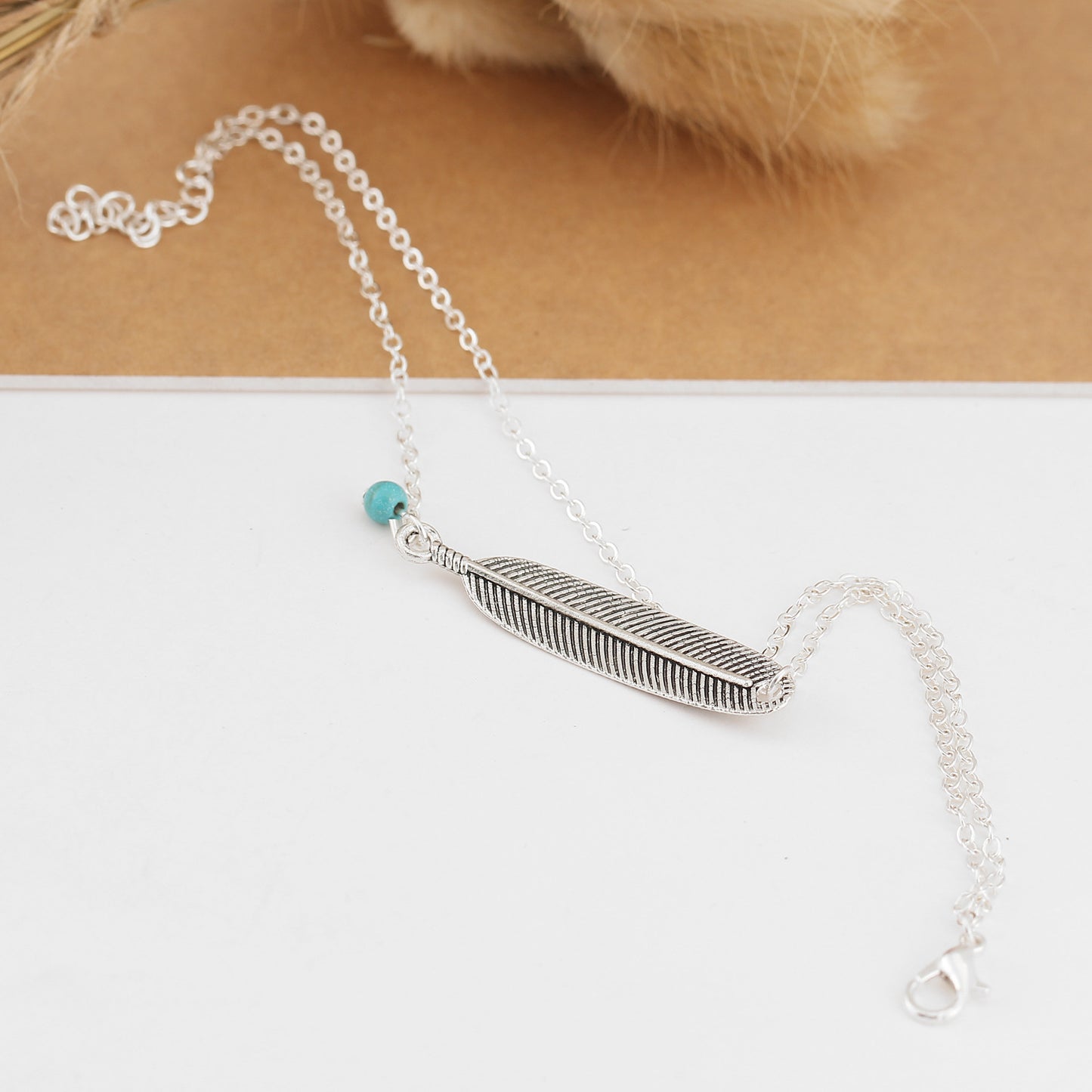 Turquoise Feather Charm Anklet