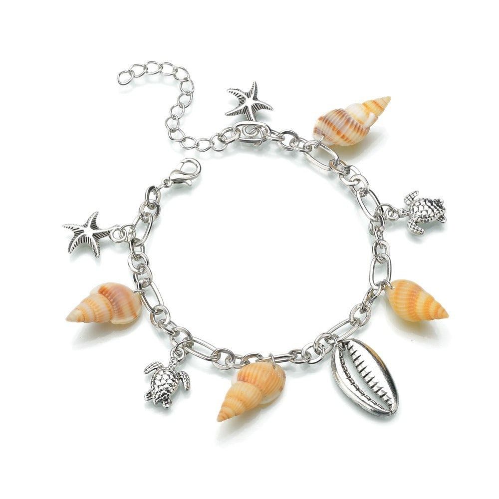 Seashell Turtle Charm Beach Anklet