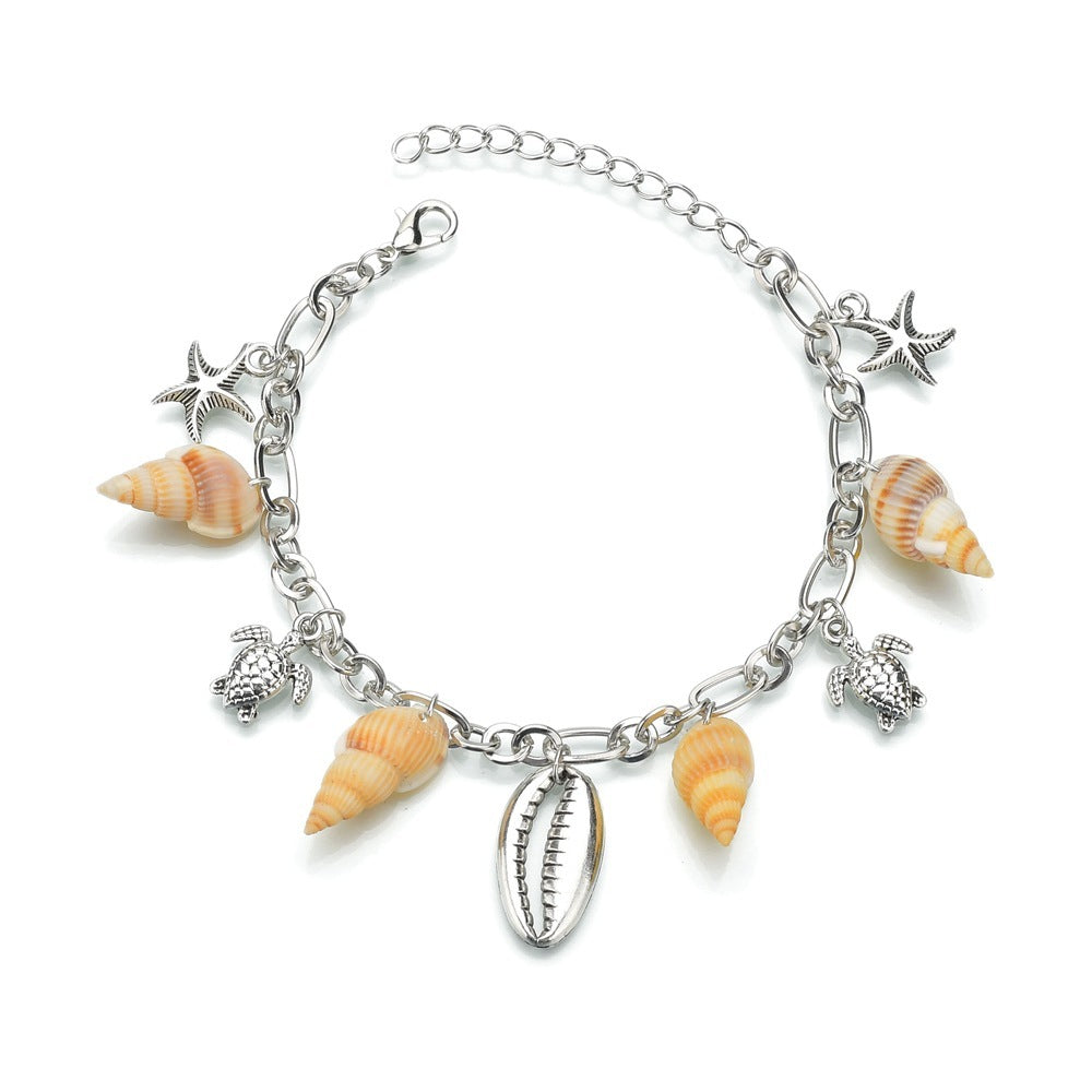 Seashell Turtle Charm Beach Anklet