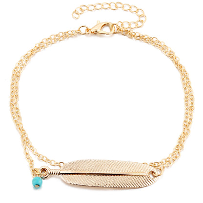 Turquoise Feather Charm Anklet