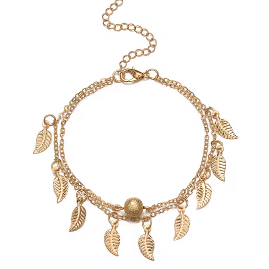 Frosted Beads & Tassel Double-Layer Anklet