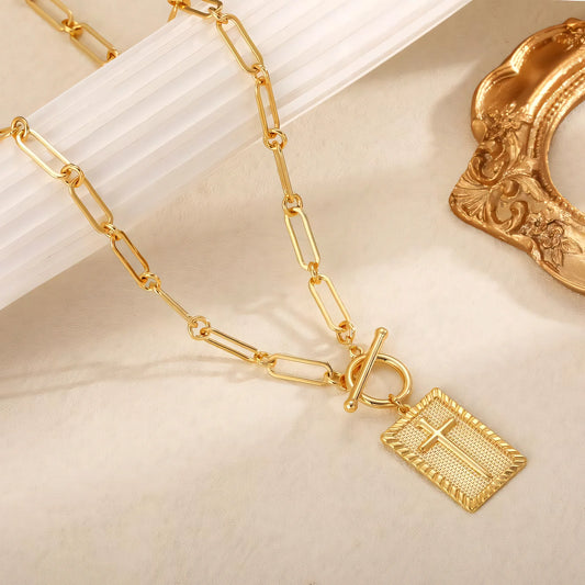 Nail Cross Pendant Necklace - 18K Gold Plated