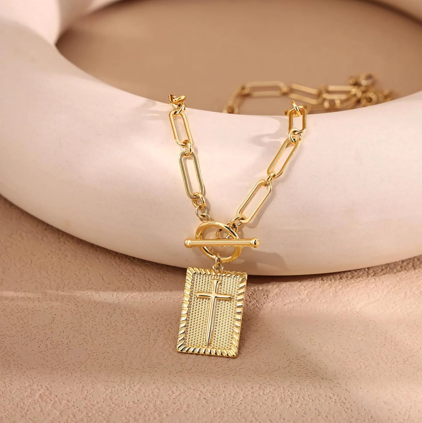 Nail Cross Pendant Necklace - 18K Gold Plated