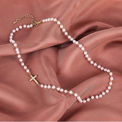 Dainty PearlCross Pendant Necklace