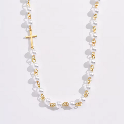 Dainty PearlCross Pendant Necklace