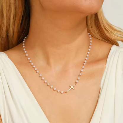 Dainty PearlCross Pendant Necklace