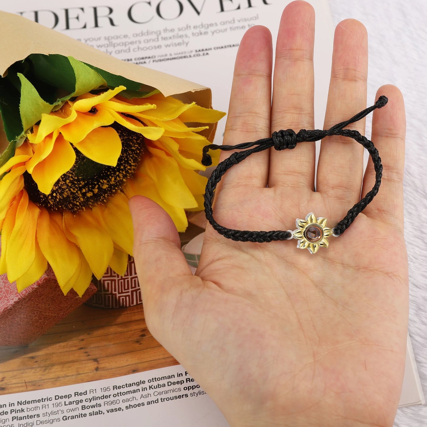 Customized Sunflower Photo Bracelet